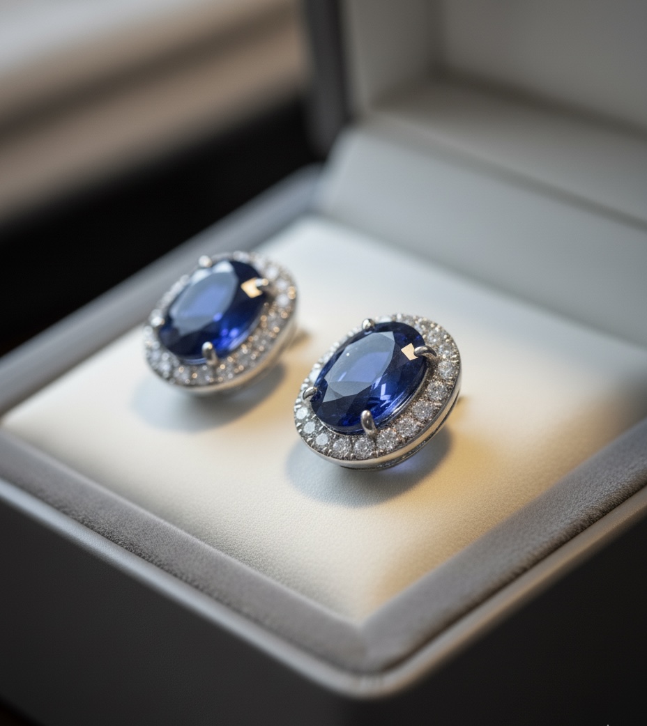 ✨ Elegant Blue Sapphire Halo Earrings – A Statement of Royal Luxury ✨